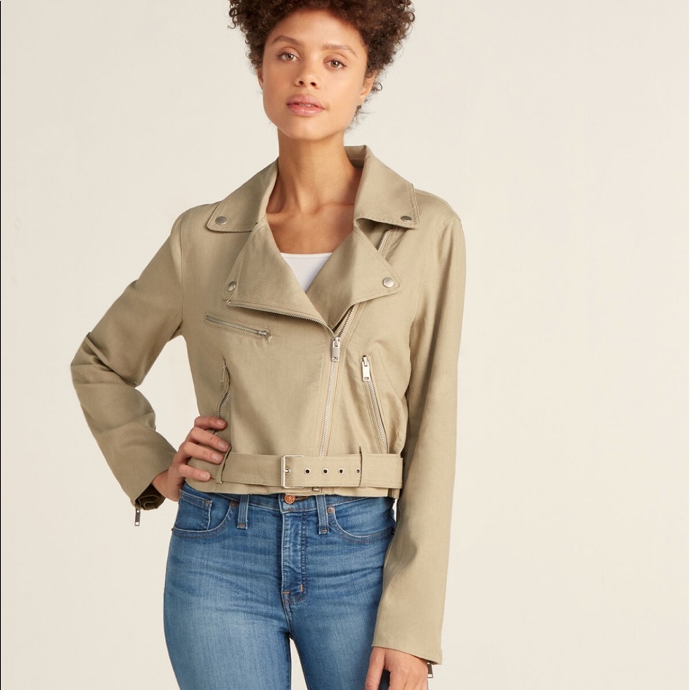 Mod Ref Khaki Linen Moto Jacket Size S